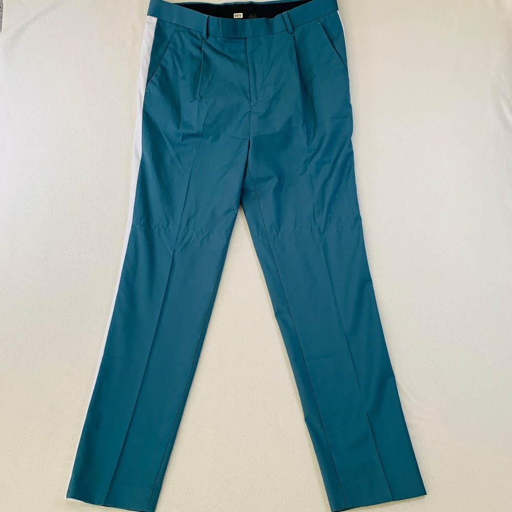ASOS Men's Pleated Dress Pants Blue White Side Stripe‎ Size 34x32